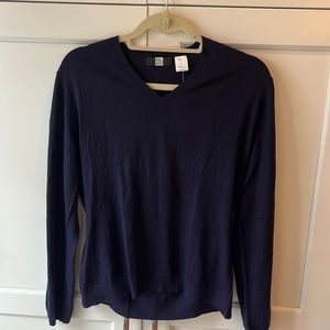 Saks Fifth Avenue, silk and cashmere V-neck sweater. Navy blue. Women size XL